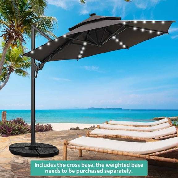 Autlaycil 10' Patio Cantilever Umbrella with Solar Lights, 5 Years Fade Resistance, Aluminum Offset Umbrella with 360-degree Rotation, Grey