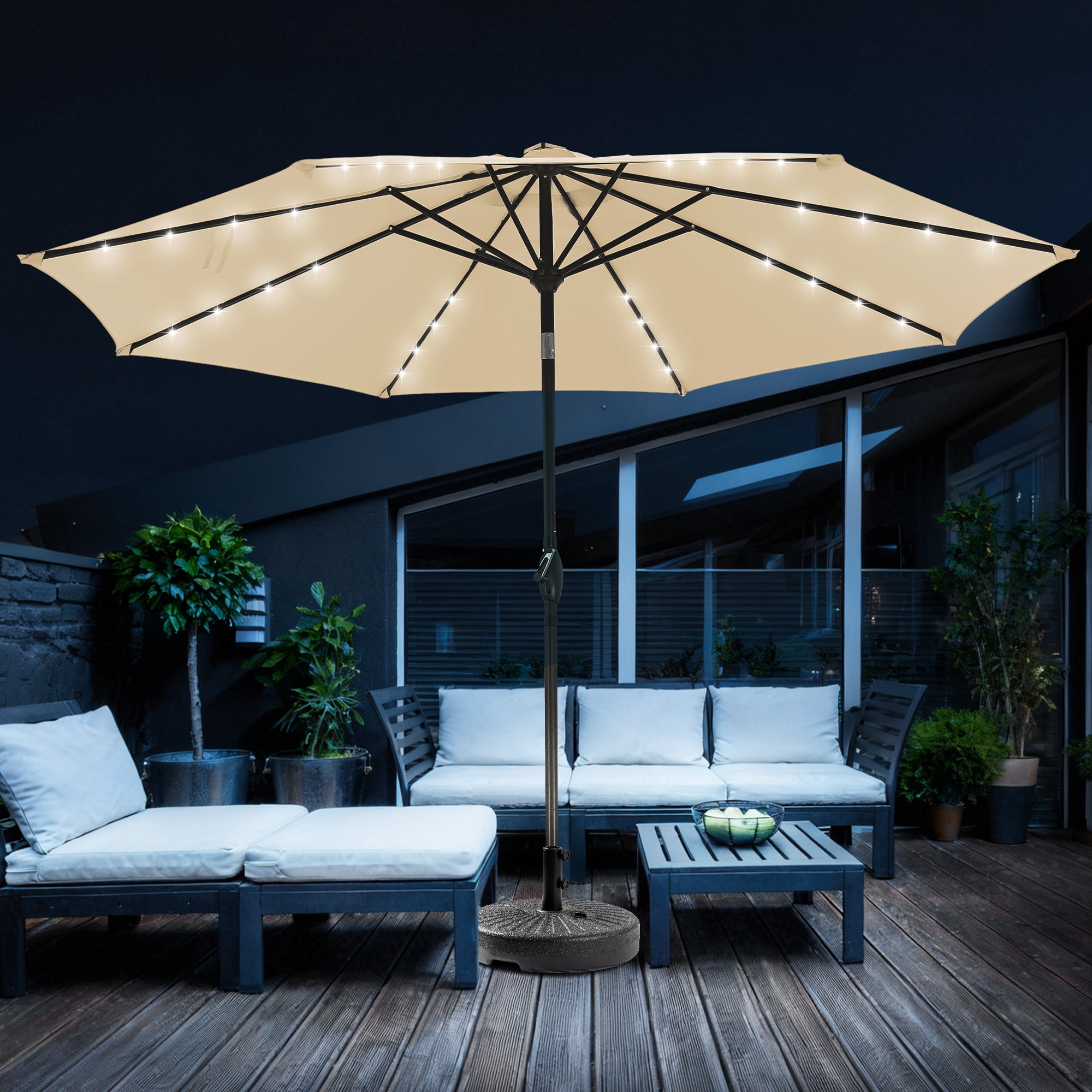 abba sunbrella patio umbrella 9FT Lyon Outdoor Patio Outdoor Table Umbrella with Push Button Tilt and Crank Market Umbrella 8 Sturdy Ribs UV Protection Waterproof for Garden Deck Backyard Pool, Black & eos resistant fabric and a Costway 10 FT Solar Color:Ranger Green