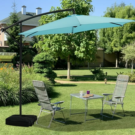 Autlaycil 10 FT Cantilever Patio Umbrella with Base, Hanging Offset Umbrella and Stand, Tilt - Lake Blue