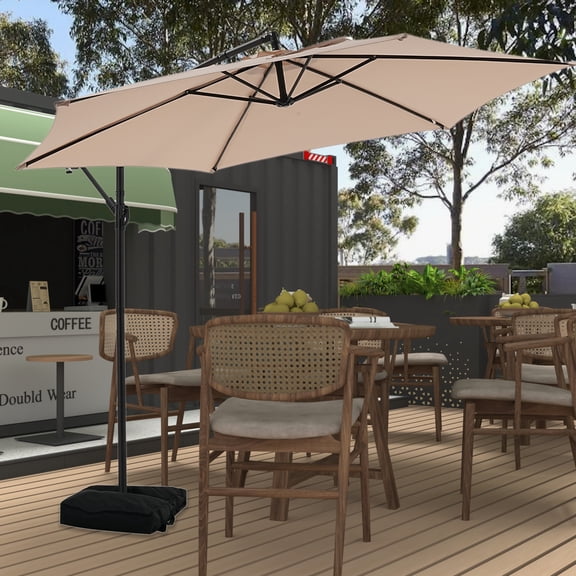 Autlaycil 10FT Cantilever Patio Umbrella, Hanging Offset Umbrella with Umbrella Stand, Khaki