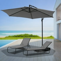 Autlaycil 10 ft Cantilever Patio Umbrella with Sandbags Base and 2 pcs Patio Lounge Chairs with Storage, Grey