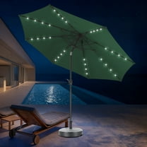 Autlaycil 10 ft Solar Patio Umbrellas and Base, with 32 Lights for Market Outdoor Pool, Steel Tilt Crank-Green