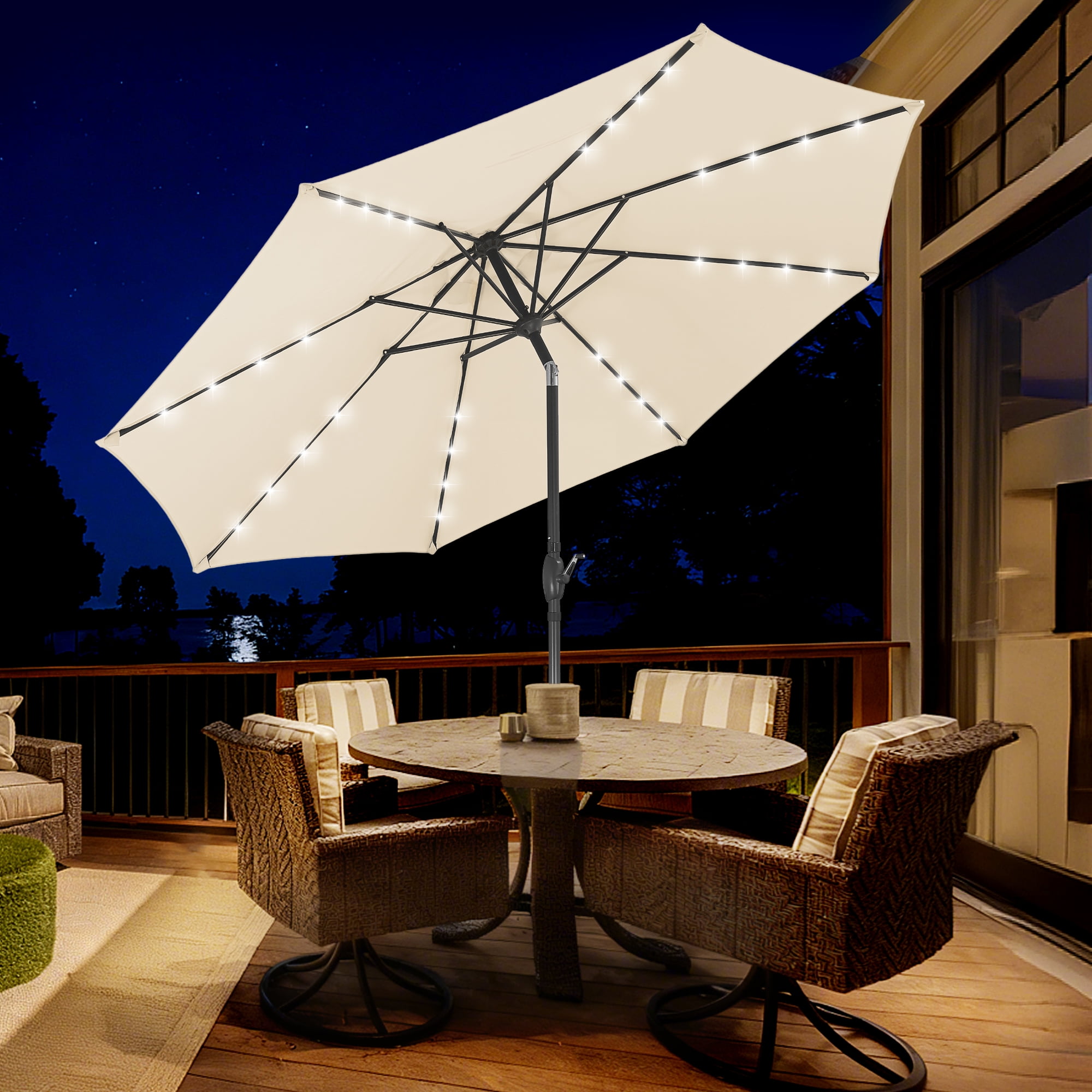 lighted patio umbrella 40 led OVIOS 15ft Solar with APP GARVEE Outdoor Living 10 ft Solar Patio Umbrella for Wide Shade and Evening Comfort Enjoy cool shade during the day and soft solar lighting at night with a durable 10 ft patio umbrella designed for easy outdoor relaxation Square 2.5X2.5M Outdoor Patio Umbrella