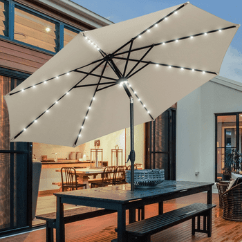 Autlaycil 10 ft Solar Patio Umbrellas with 40 LED lights for Market Outdoor Pool, Steel Tilt Crank, Khaki