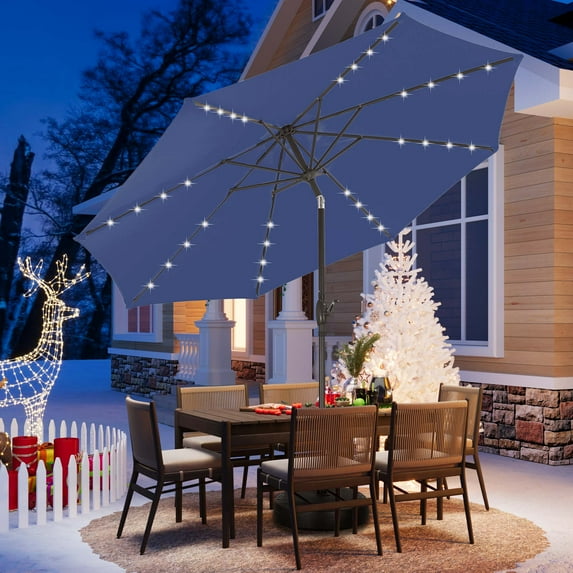 Autlaycil 10 FT Patio Umbrella with Steel Tilt and Crank, Includes 32 Solar LED Lights, Navy Blue