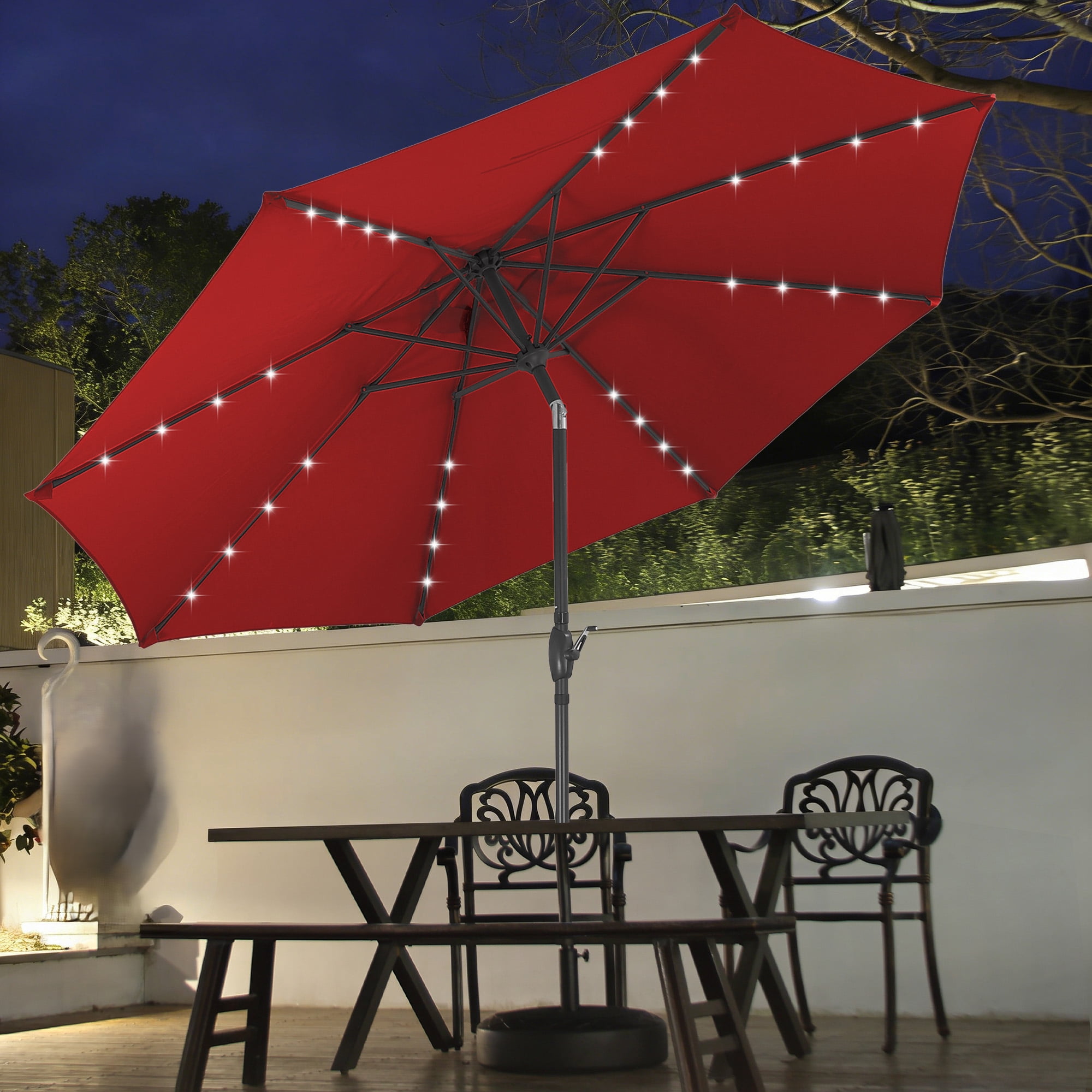 Autlaycil Outdoor Solar Patio Umbrella with LED Lights, Crank and Tilt  Design - Green - Walmart Business Supplies