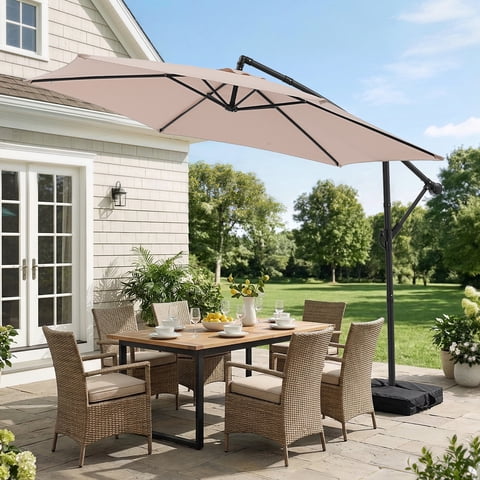 Autlaycil 10 FT Cantilever Patio Umbrella with Base, Hanging Offset Umbrella and Stand, Tilt - Beige