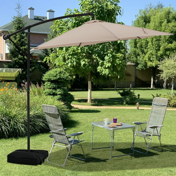 Autlaycil 10 ft Cantilever Offset Outdoor Patio Umbrella with Base Stand Rotate and Tilt, Khaki
