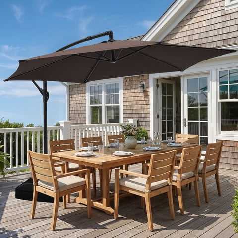 Autlaycil 10FT Cantilever Patio Umbrella, Hanging Offset Umbrella with Umbrella Stand - Brown