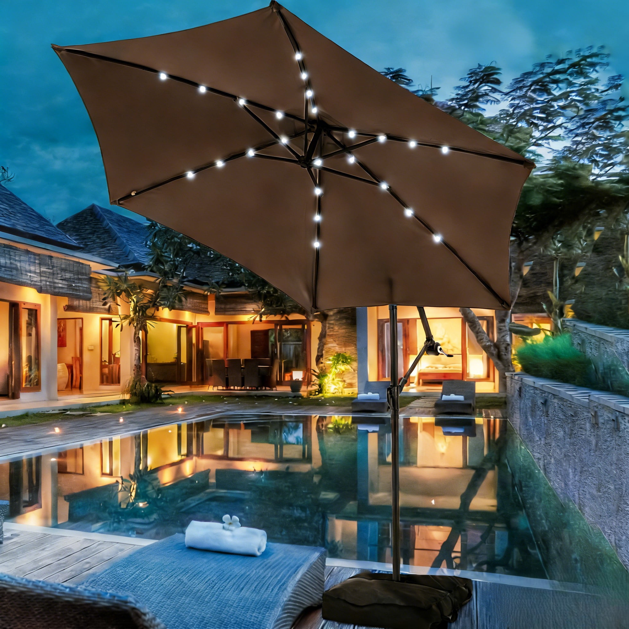 electric patio parasol umbrella heater 1500-Watt Foldable Electric Black Patio Heater Umbrella with 3 Heating  Panel AM1121C-209