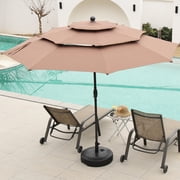 Autlaycil 10ft Brown Patio Umbrella with Push Button Tilt and Crank, 8 Sturdy Ribs UV Protection Waterproof for Garden, Deck, Table, Pool