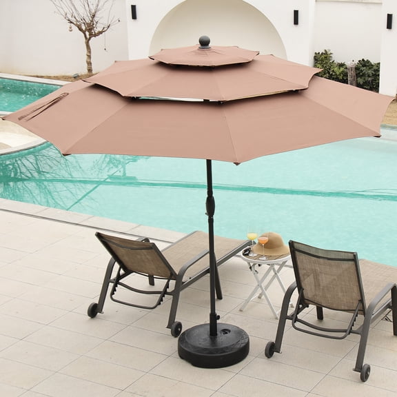 Autlaycil 10ft Brown Patio Umbrella with Push Button Tilt and Crank, 8 Sturdy Ribs UV Protection Waterproof for Garden, Deck, Table, Pool
