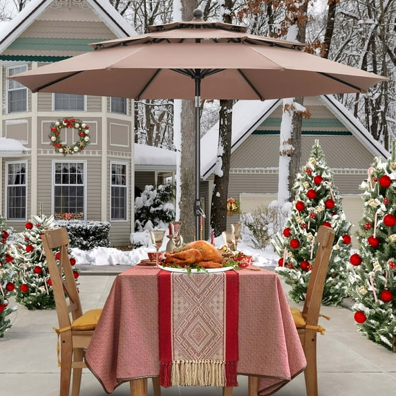 Autlaycil 10FT Patio Umbrella Outdoor Table Umbrella with Push Button Tilt and Crank, Market Umbrella 8 Sturdy Ribs UV Protection Waterproof for Garden, Deck, Backyard, Pool (Coffee)