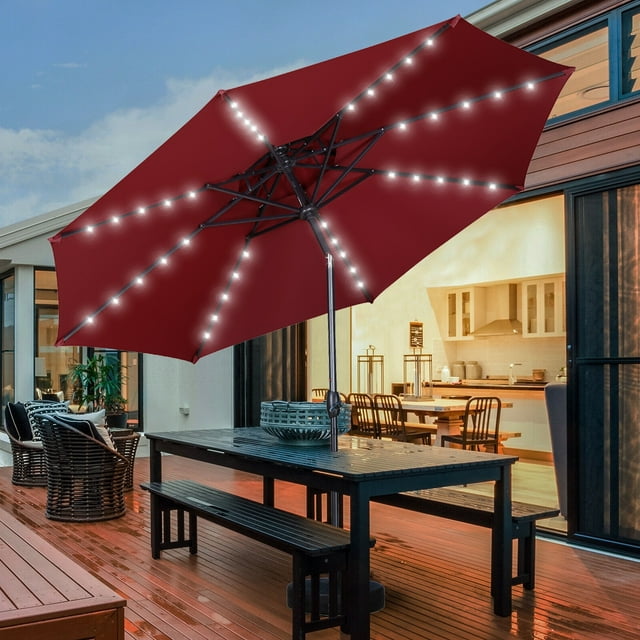 Autlaycil 10FT Patio Umbrellass with Solar Lights Outdoor Umbrella W/ 2 Tiers Market Umbrella W