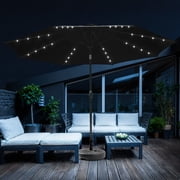 Autlaycil 10 FT Patio Umbrella with Base, Steel Tilt and Crank, Includes 32 Solar LED Lights, Dark Black