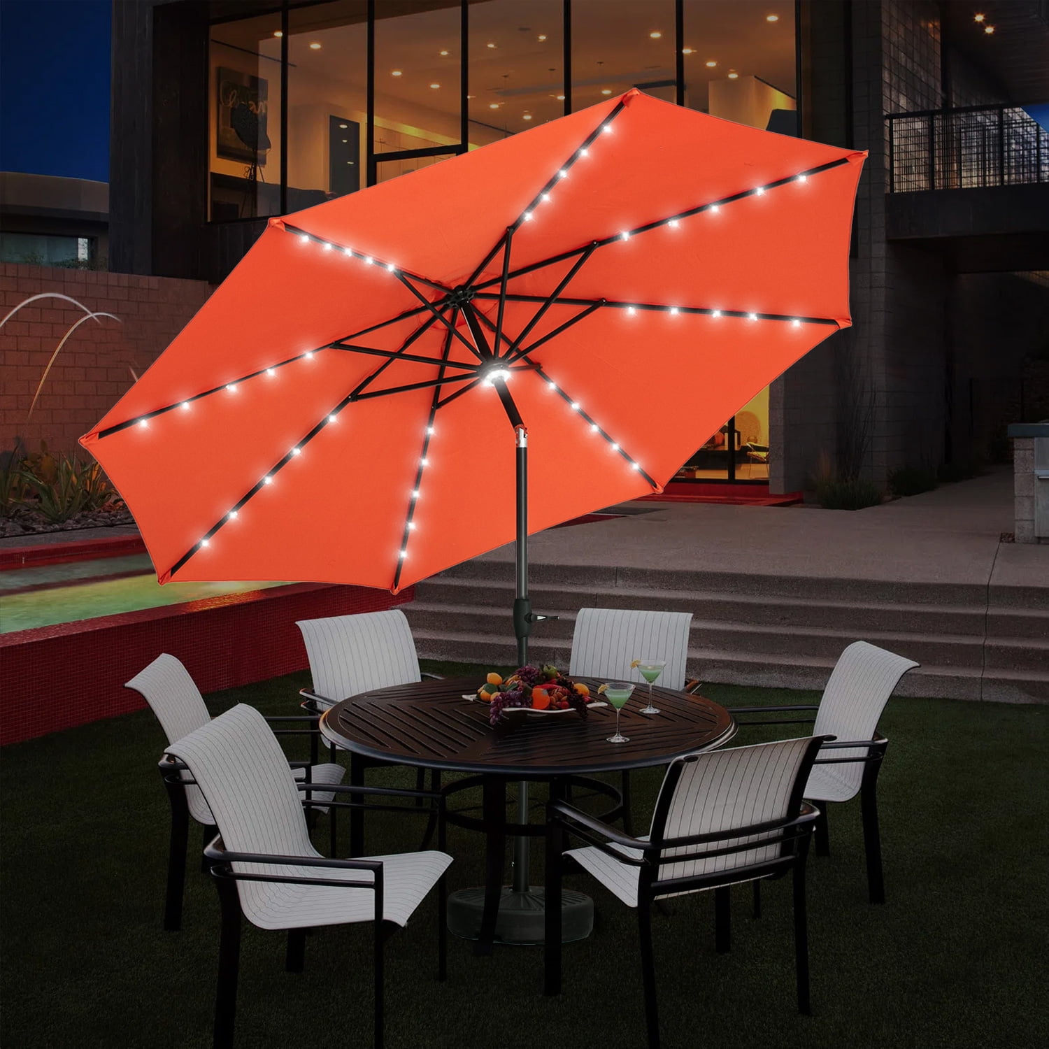 Autlaycil 10ft Solar Patio Umbrellas LED Patio Market Steel Tilt w/ Crank  Outdoor for Garden,Deck, Backyard, Pool, Orange - Walmart.com
