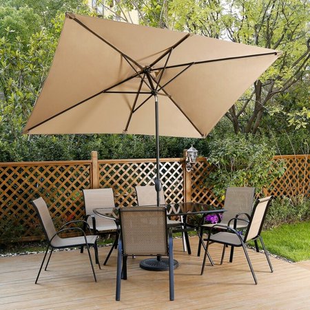 Autlaycil 10ft x 6.5ft with Base Rectangle Patio Umbrella Outdoor Umbrella Coffee