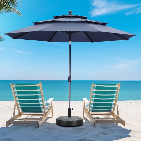 Autlaycil 10ft Navy Blue Patio Umbrella and Base with Push Button Tilt and Crank, 8 Sturdy Ribs UV Protection Waterproof for Garden, Table, Pool