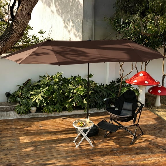 Autlaycil 13 FT Brown Patio Umbrella and Base,Extra Large Umbrella with Crank, for Outdoor, Market, Beach, Garden, Yard, Party
