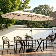 Autlaycil 13ft Patio Umbrella with Crank System and Sturdy Ribs, Sun Protection for Garden, Deck, Poolside, Outdoor - Beige