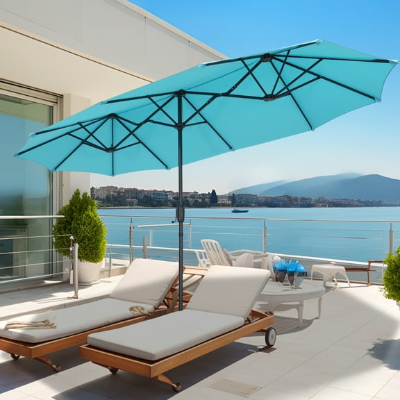 Autlaycil 13ft Patio Umbrella,Extra Large Umbrella with Crank, for Outdoor, Market, Beach, Garden, Yard, Party, Blue