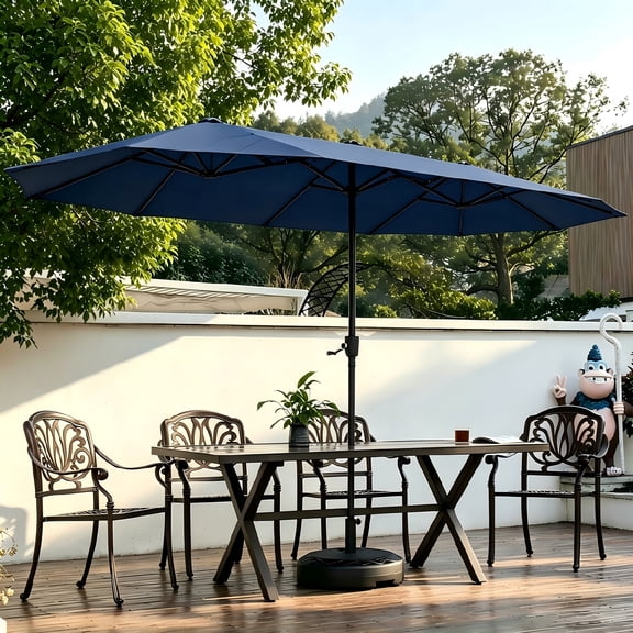 Autlaycil 13ft Patio Umbrella with Crank System and Sturdy Ribs, Sun Protection for Garden, Deck, Poolside, Outdoor - Navy Blue
