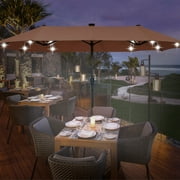 Autlaycil 13 ft Large Rectangle Umbrella with 36 Solar Lights and Crank System for Garden, Deck, Poolside, Patio, Coffee