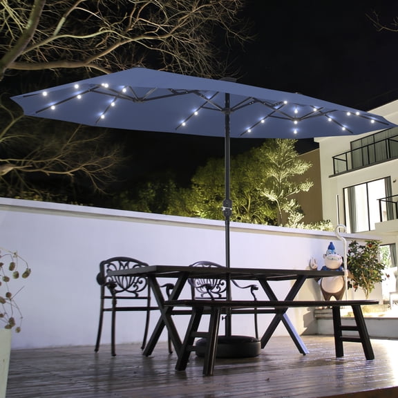 Autlaycil 13ft Solar Patio Umbrella with 36 Solar Powered LED Lights and Crank System for Garden, Deck, Poolside, Outdoor - Navy Blue