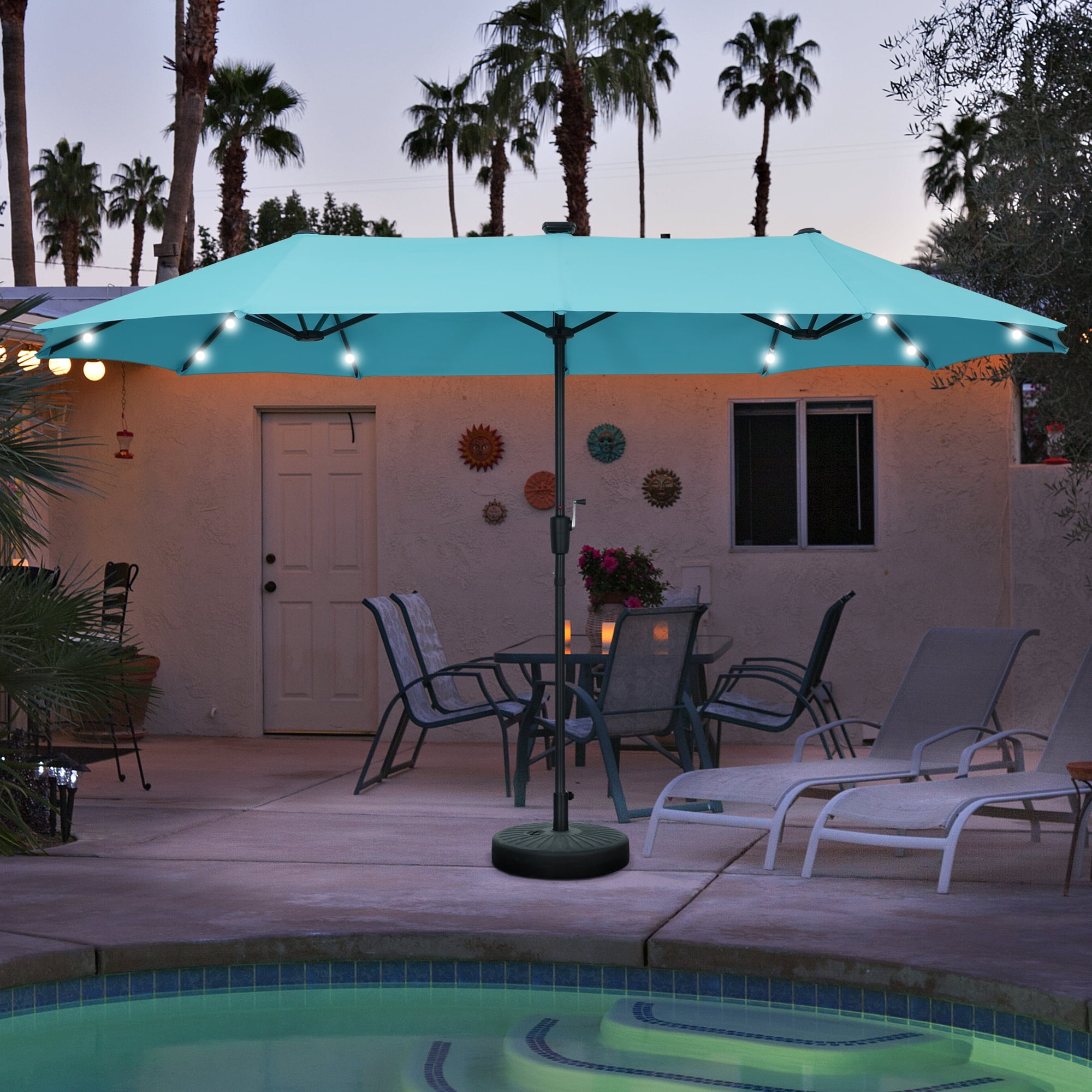 Autlaycil 13 Ft Solar LED Patio Umbrella, 36 Solar Powered LED Lights ...