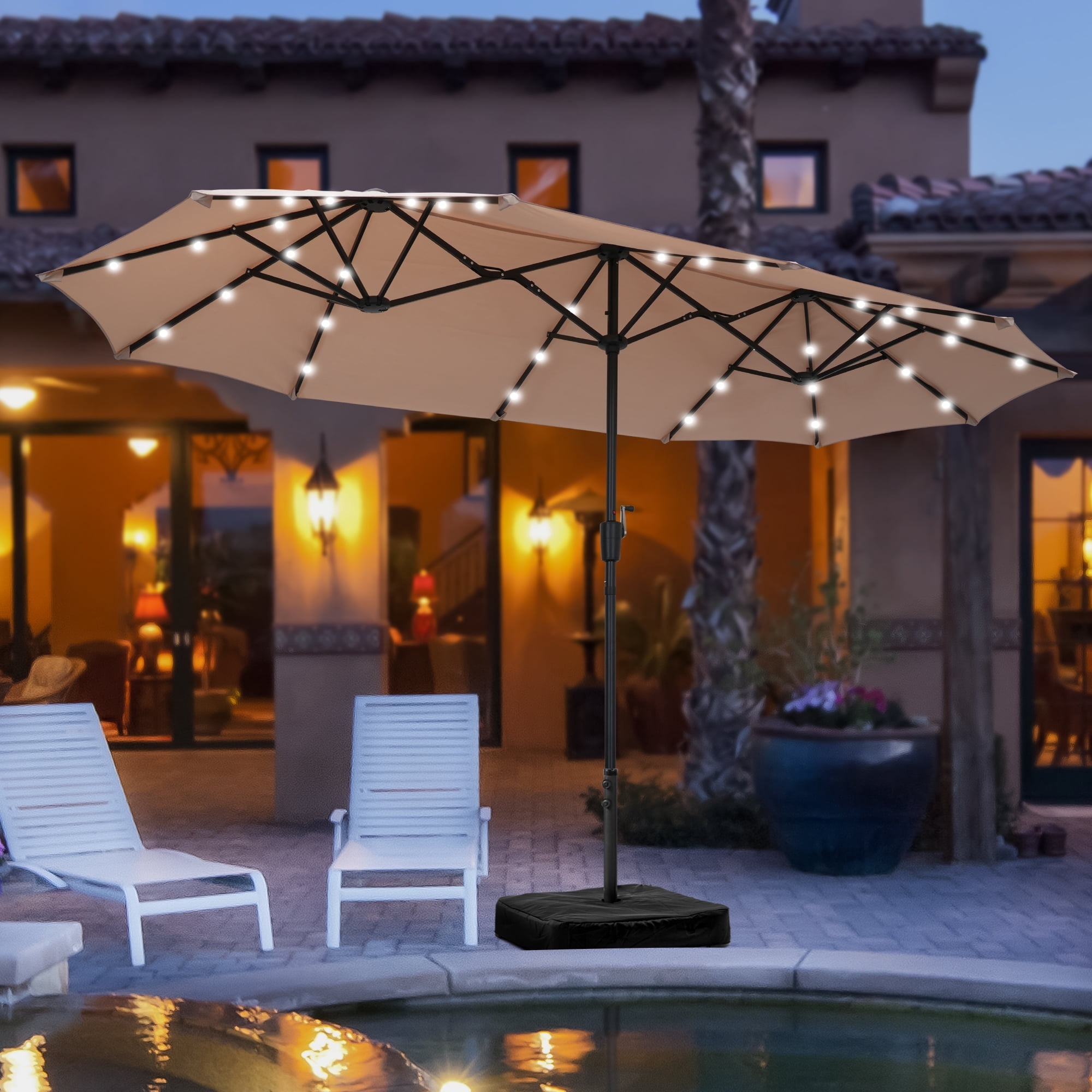 Autlaycil 13 ft Patio Solar Umbrella with LED, Market Umbrella with ...