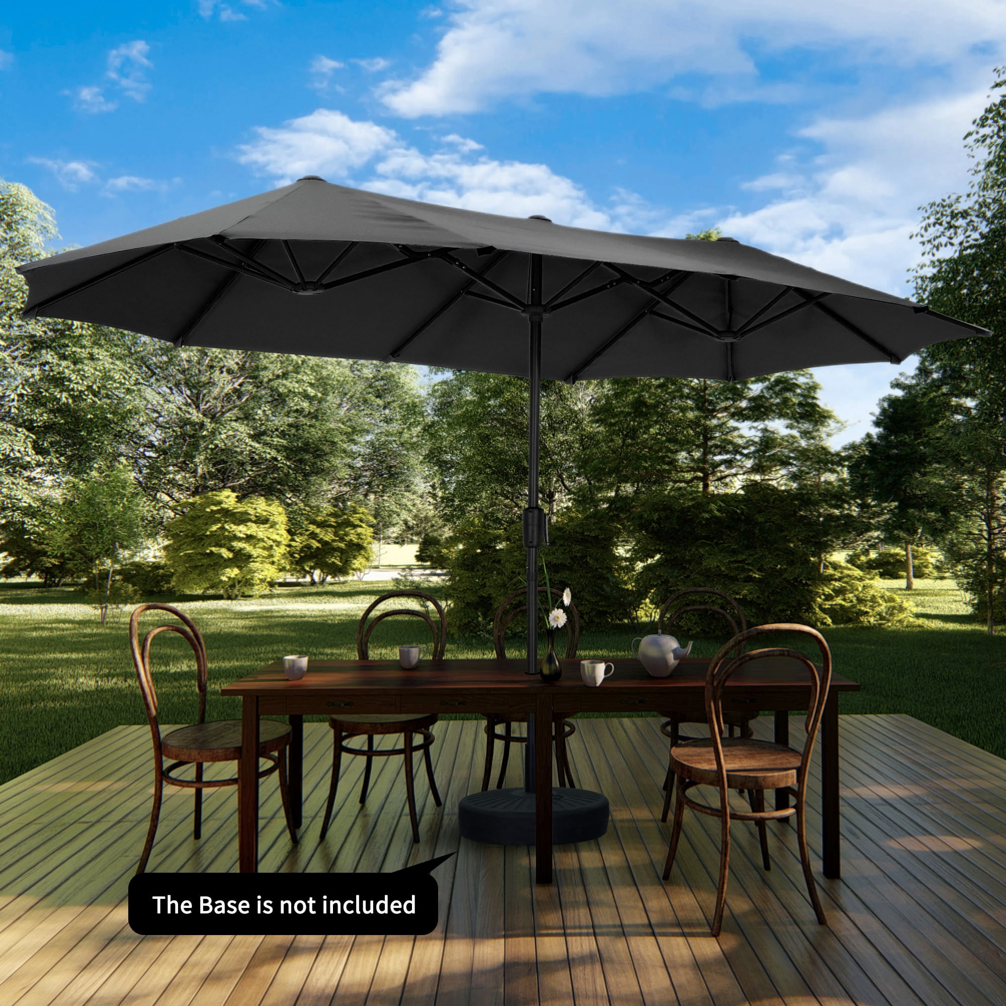 Autlaycil 13ft Rectangle Patio Umbrella with Crank System, Sturdy Ribs for Pool, Yard, Market - Black