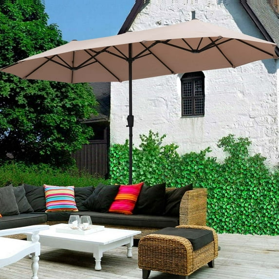 Autlaycil 13 ft Rectangle Patio Umbrella with Crank, Outdoor Market Umbrella (Khaki)