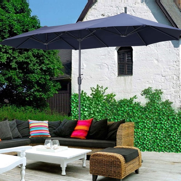 Autlaycil 13 ft Rectangle Patio Umbrella with Crank, Outdoor Market Umbrella (Navy Blue)