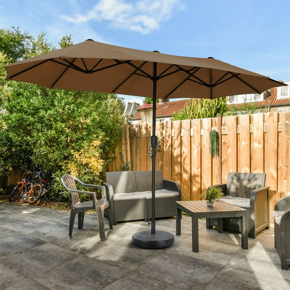 Autlaycil 13ft Rectangle Patio Umbrella with Base for Pool, Yard, Market, Graden - Brown