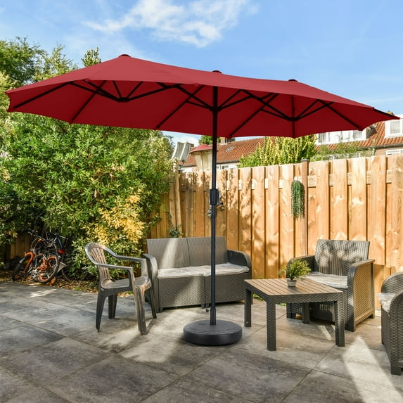 Autlaycil 13ft Rectangle Patio Umbrella with Base for Pool, Yard, Market, Graden - Red