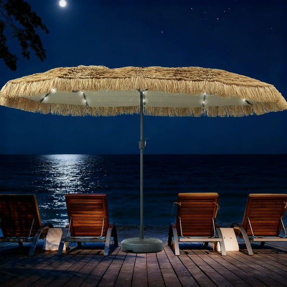 Autlaycil 13 ft Thatched Tiki Umbrellas with 36 Lights, Solar Patio Umbrella, Pool, Outdooor, Beach