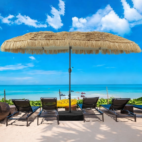Autlaycil 15' Outdoor Patio Tiki Umbrella and Matching Base, Market, Beach, Garden, Yard, Party