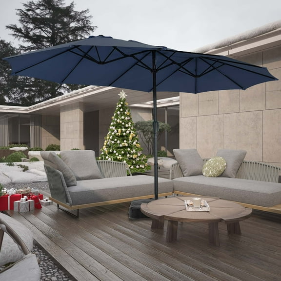 Autlaycil 15' Pool Patio Umbrella and Umbrella Base,Extra Large Umbrella with Crank, for Outdoor, Market, Beach, Garden, Yard, Party, Navy Blue