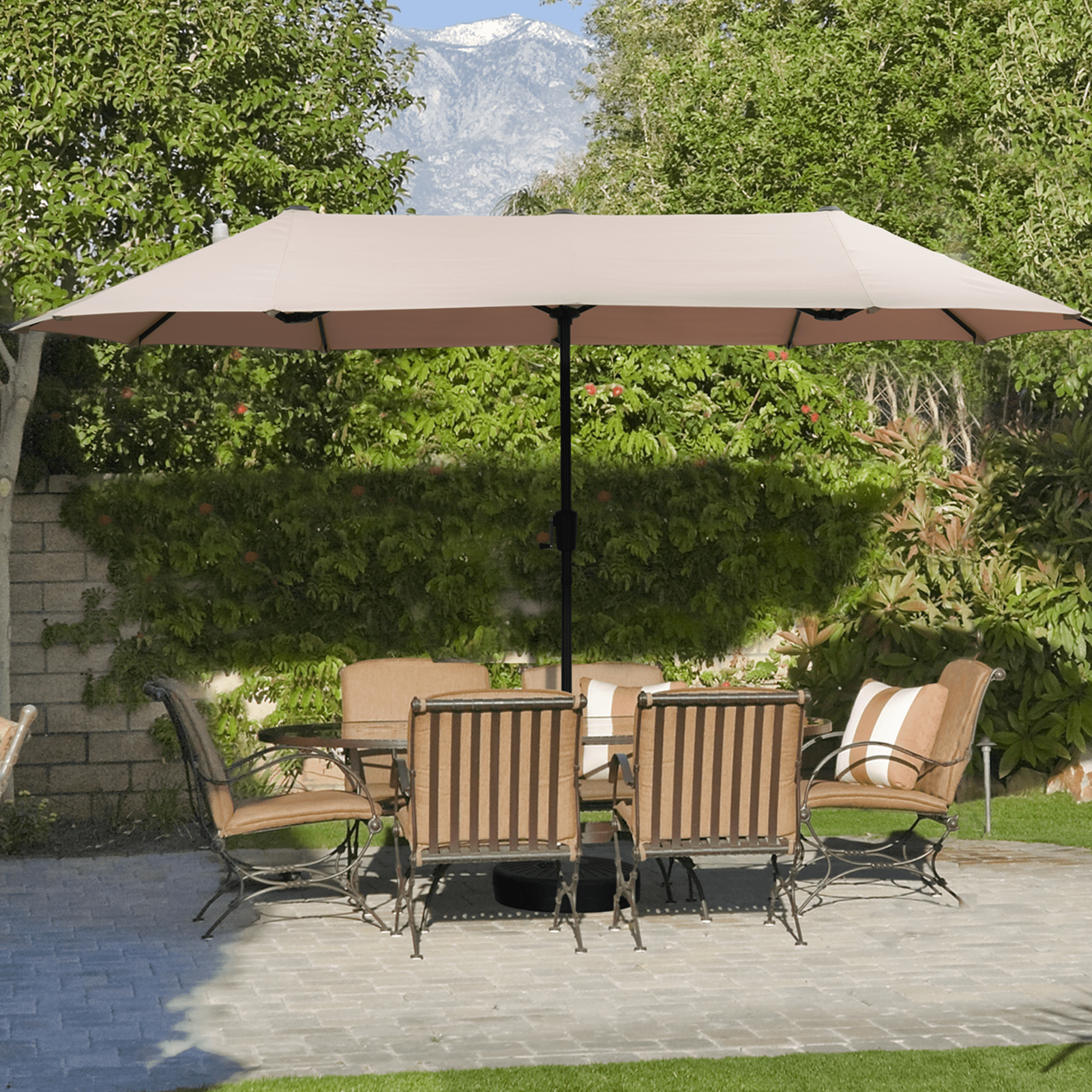12' cantilever patio umbrella Deluxe Novasun Aluminum Hanging Umbrella Cantilever 12 ft with Mobile   Shop4Patio.com
