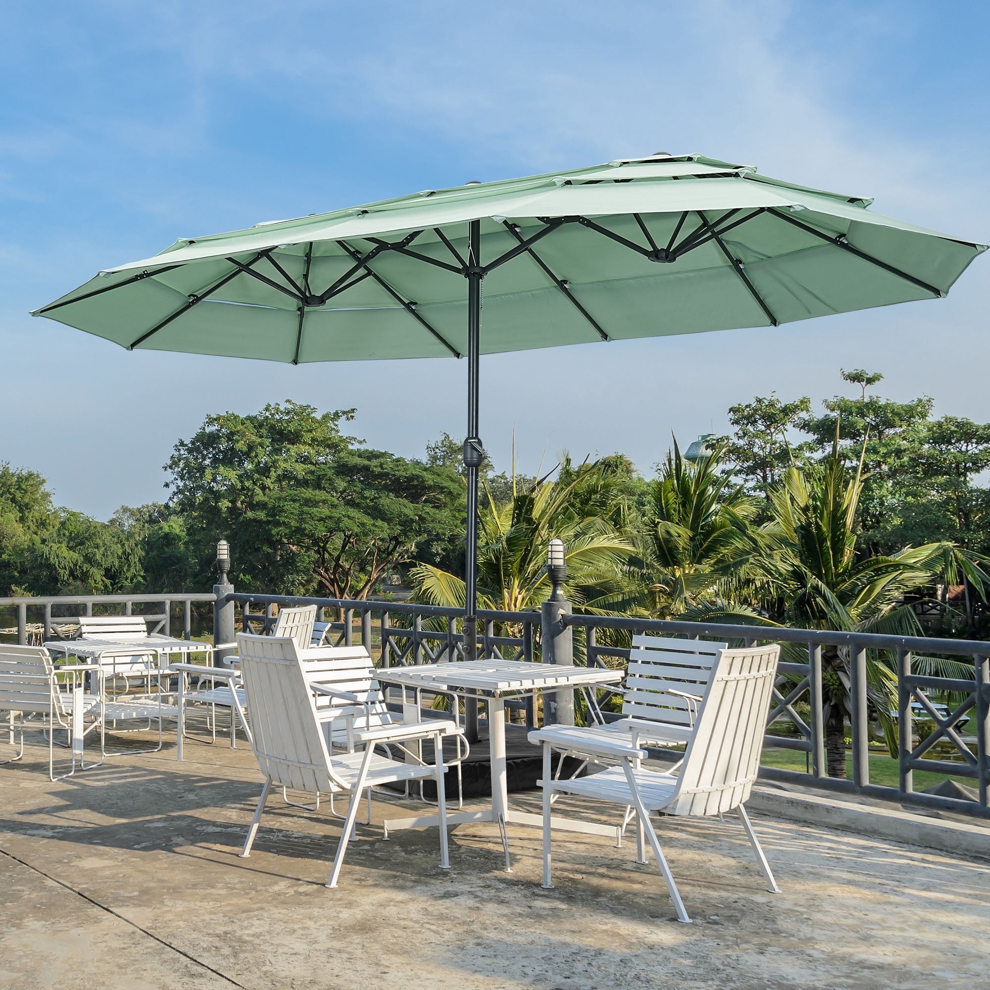 Autlaycil 15ft 3-Tiers Patio Umbrella with Airflow Smooth and Stable, Lock Bolt and Crank Rectangular umbrella for Deck Lawn Garden Yard, Light Green