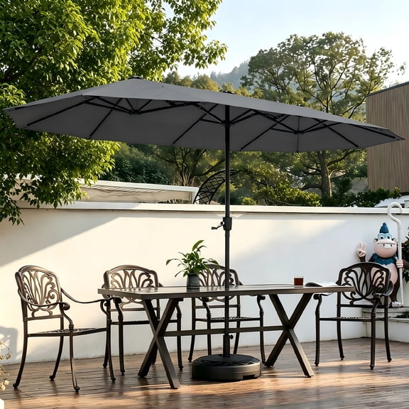 Autlaycil 13ft Patio Umbrella with Crank System and Sturdy Ribs, Sun Protection for Garden, Deck, Poolside, Outdoor - Black