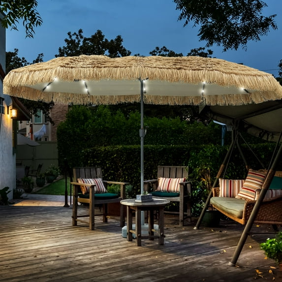 Autlaycil 13 ft Patio Tiki Umbrella with 36 LED Lights, Thatched, Hawaiian, Pool, Beach