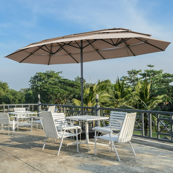 Autlaycil 15ft 3-Tiers Patio Umbrella with Airflow Smooth and Stable, Lock Bolt and Crank Rectangular umbrella for Deck Lawn Garden Yard, Beige