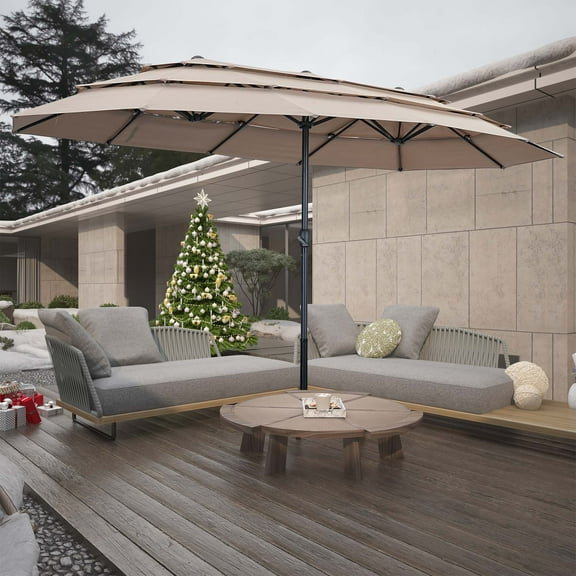 Autlaycil 15ft 3-Tiers Patio Umbrella with Airflow Smooth and Stable, Lock Bolt and Crank Rectangular umbrella for Deck Lawn Garden Yard, Beige