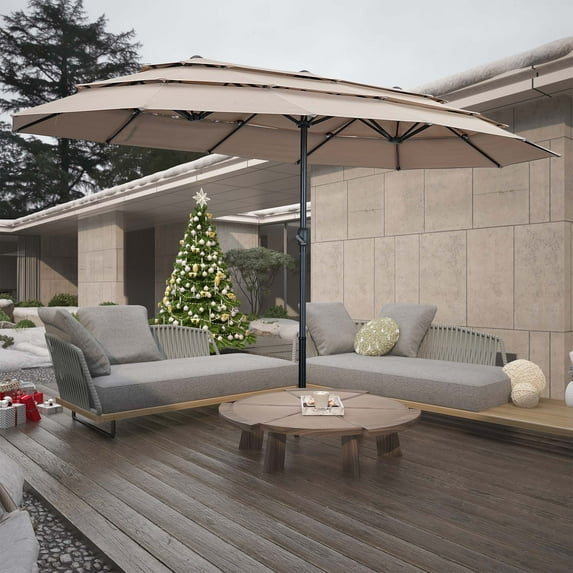 Autlaycil 15ft 3-Tiers Patio Umbrella with Airflow Smooth and Stable, Lock Bolt and Crank Rectangular umbrella for Deck Lawn Garden Yard, Beige