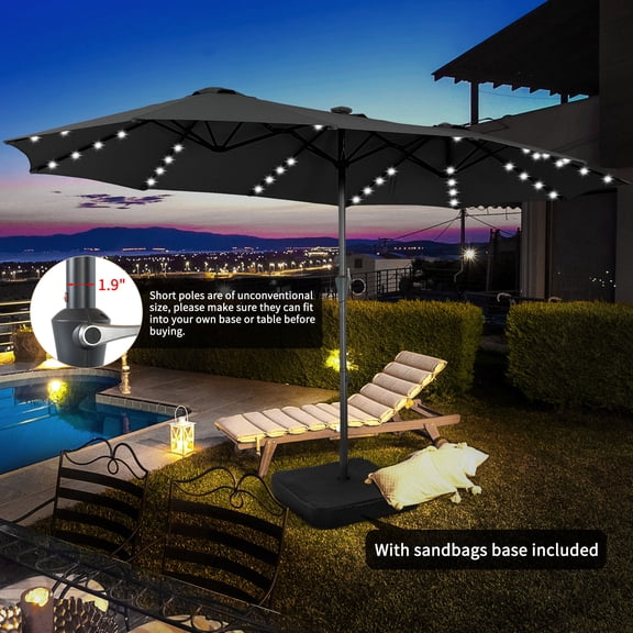 Autlaycil 15 ft Rectangle Patio Umbrella with Umbrella Base 48 LED lights for Market Patio Solar Umbrella (Black)
