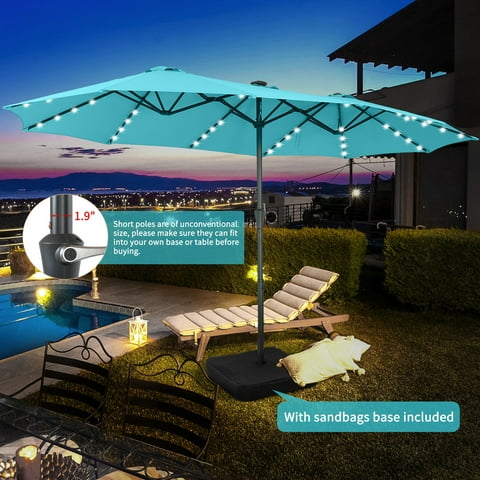 Autlaycil 15 ft Rectangle Patio Umbrella with Umbrella Base 48 LED lights for Market Patio Solar Umbrella (Blue)