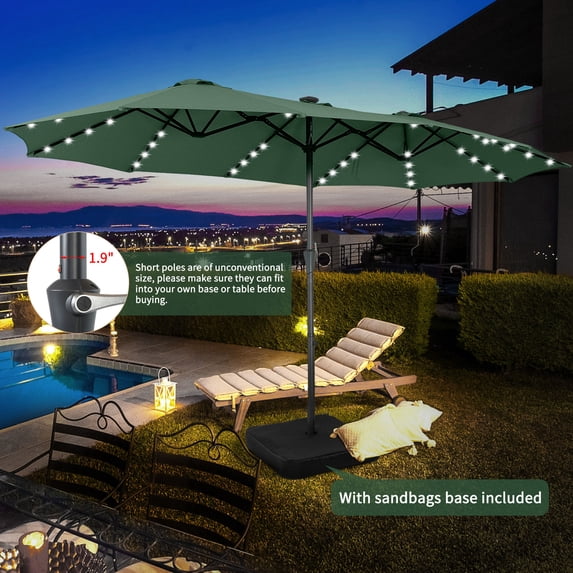 Autlaycil 15 ft Rectangle Patio Umbrella with Umbrella Base 48 LED lights for Market Patio Solar Umbrella (Green)