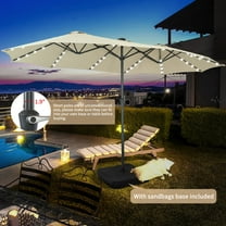 Autlaycil 15 ft Rectangle Patio Umbrella with Umbrella Base 48 LED lights for Market Patio Solar Umbrella (Khaki)