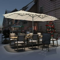 Autlaycil 15 ft Rectangle Patio Umbrella with Umbrella Base 48 LED lights for Market Patio Solar Umbrella (Khaki)